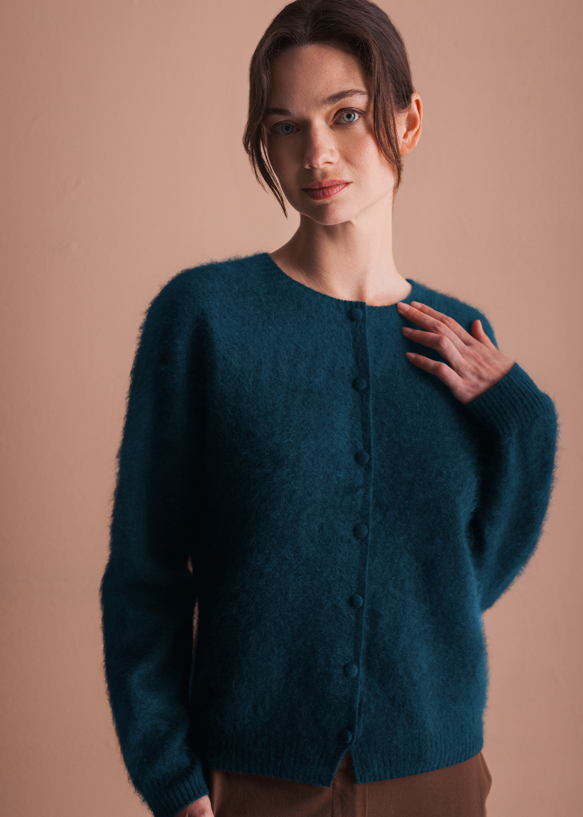 Cardigan mit Knopfleiste aus gebrushtem Garn