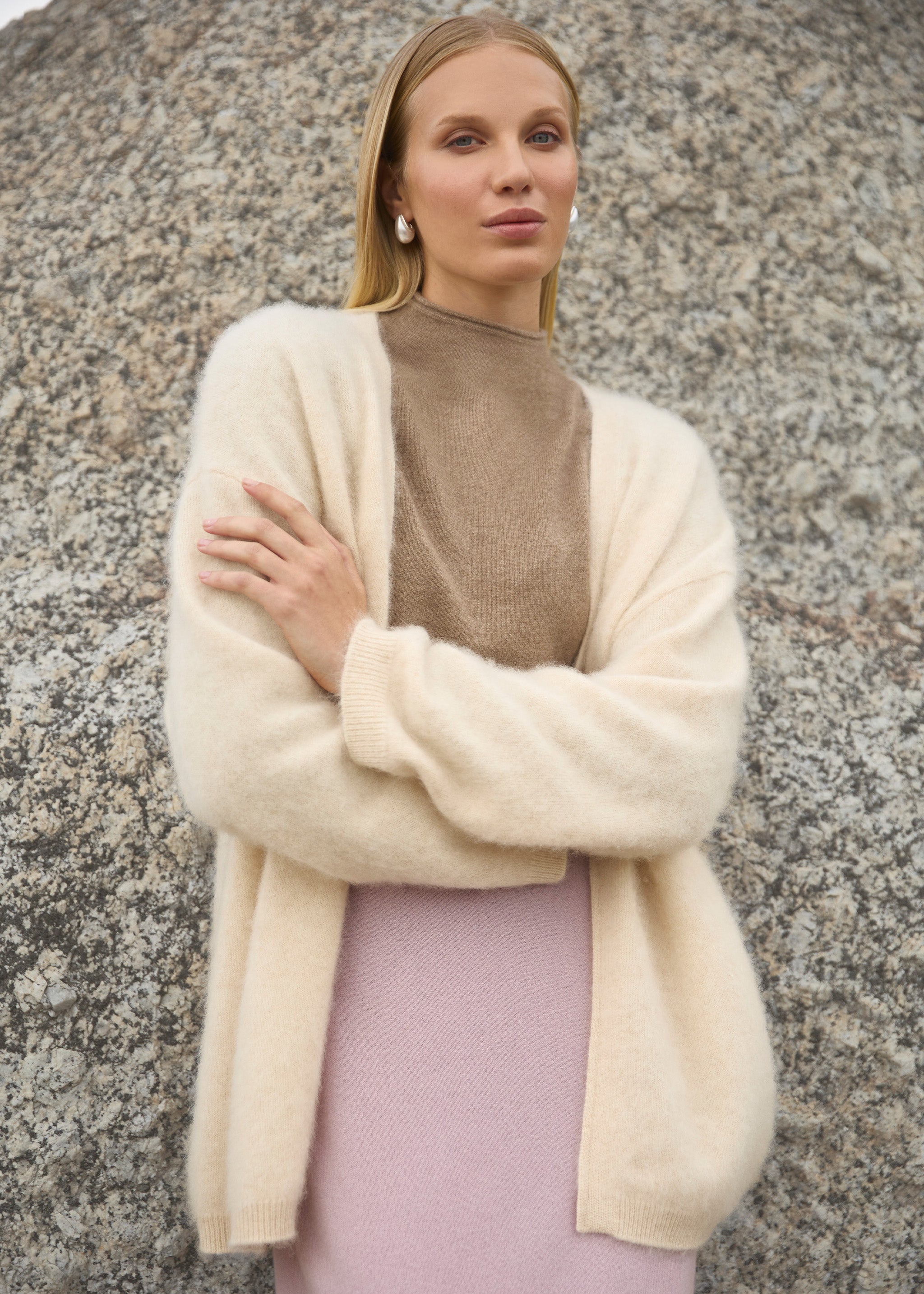 Offener Cardigan aus gebrushter Merinowolle