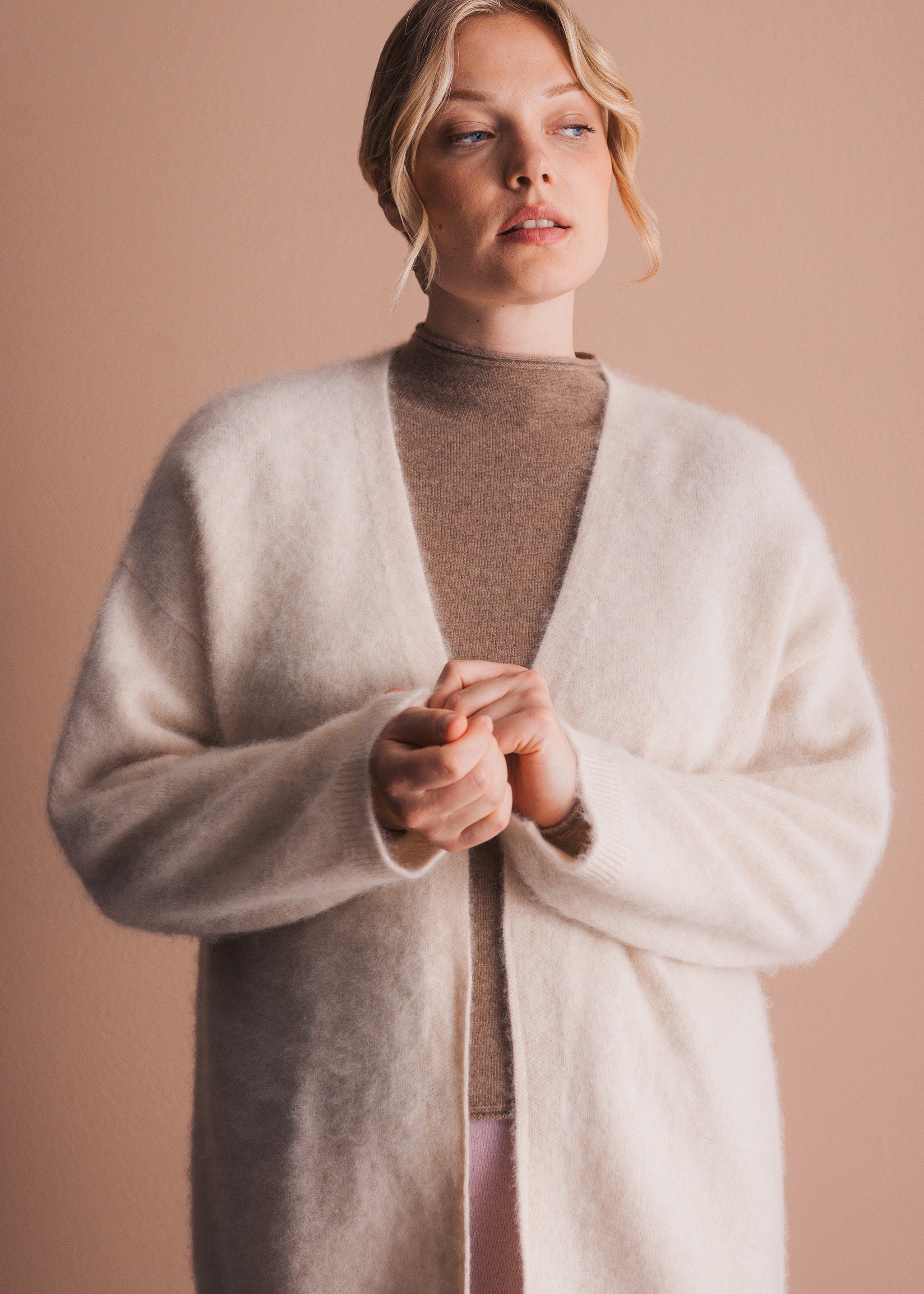 Offener Cardigan aus gebrushter Merinowolle