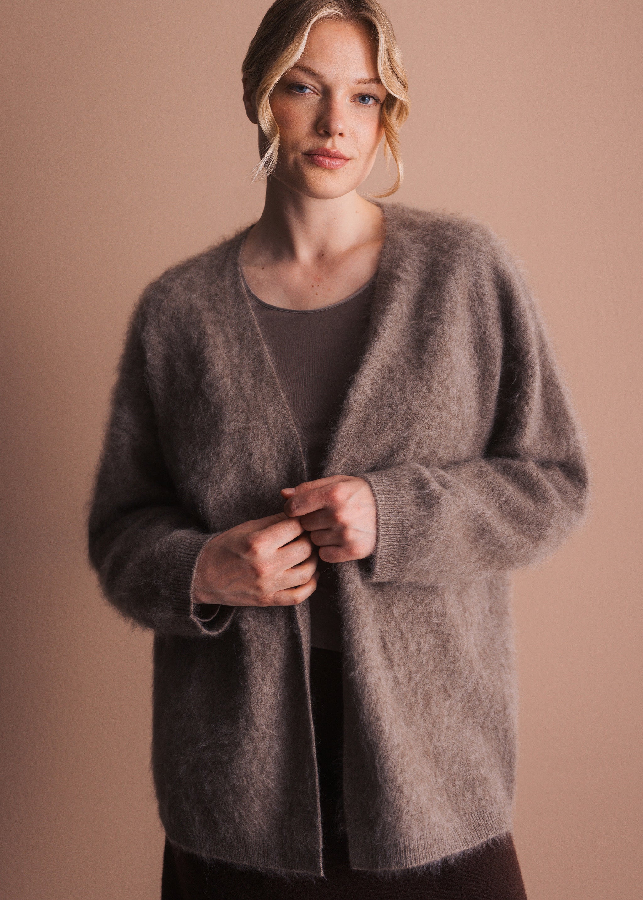 Offener Cardigan aus gebrushter Merinowolle