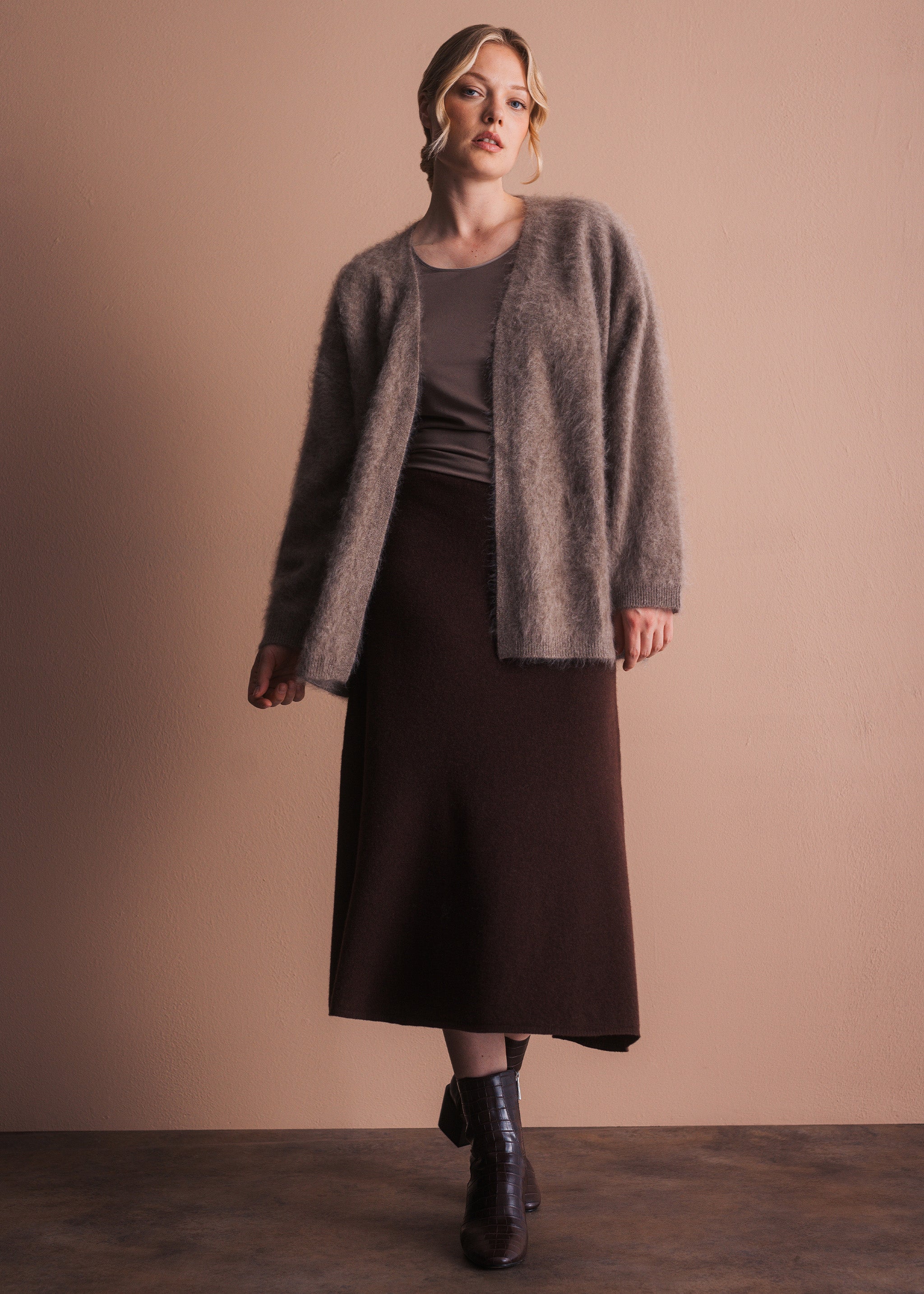 Offener Cardigan aus gebrushter Merinowolle