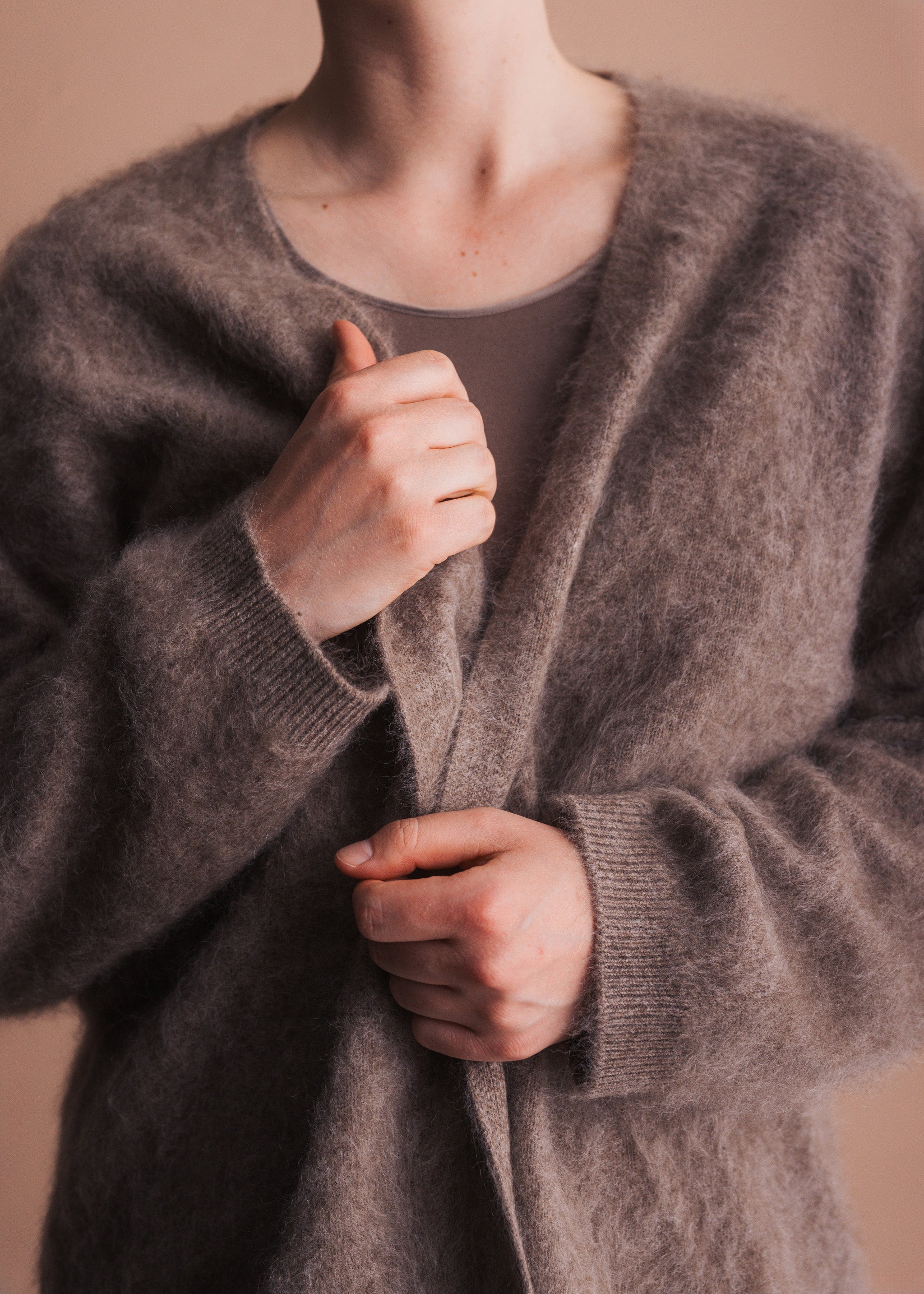 Offener Cardigan aus gebrushter Merinowolle