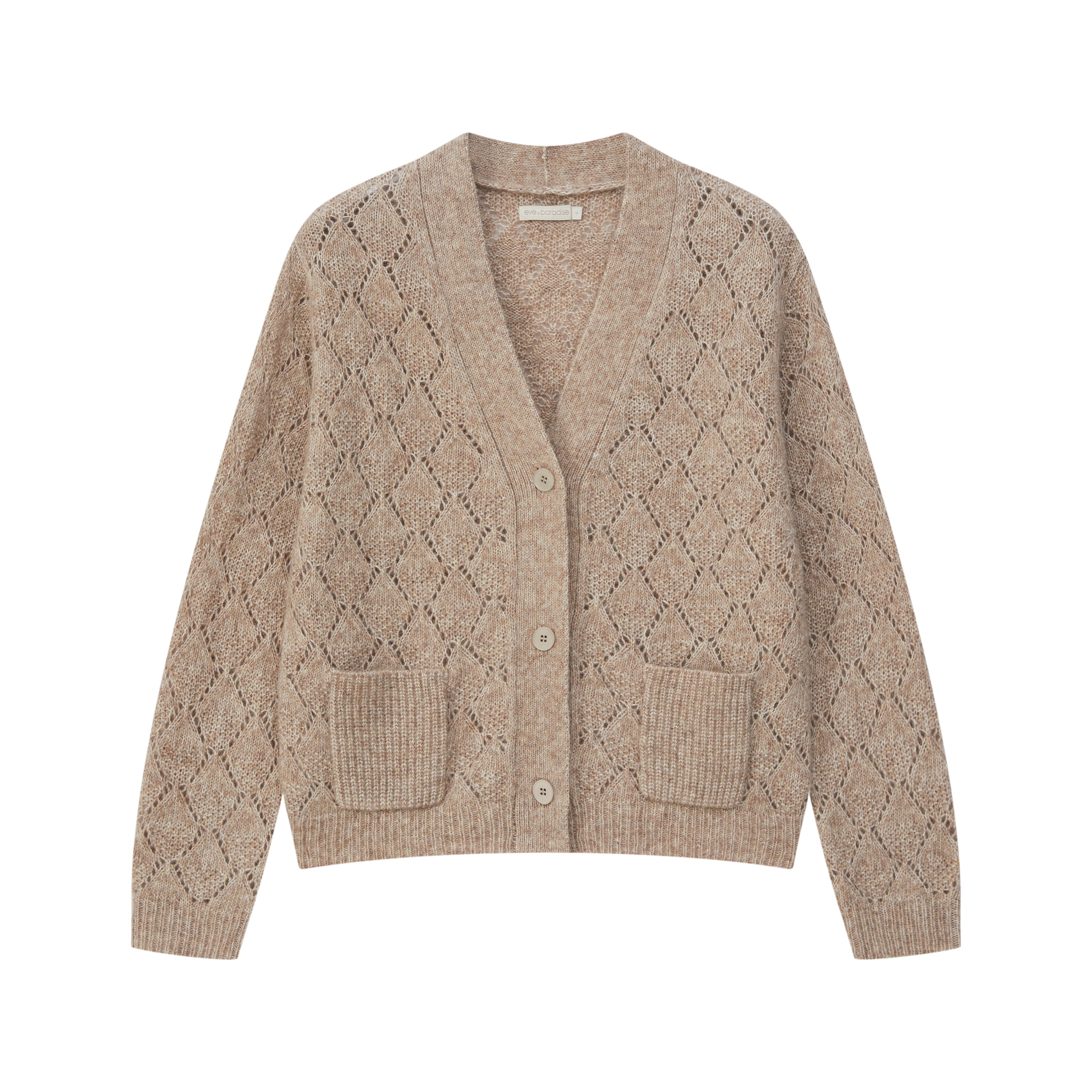 Cardigan mit Ajourmuster in Hazelnut