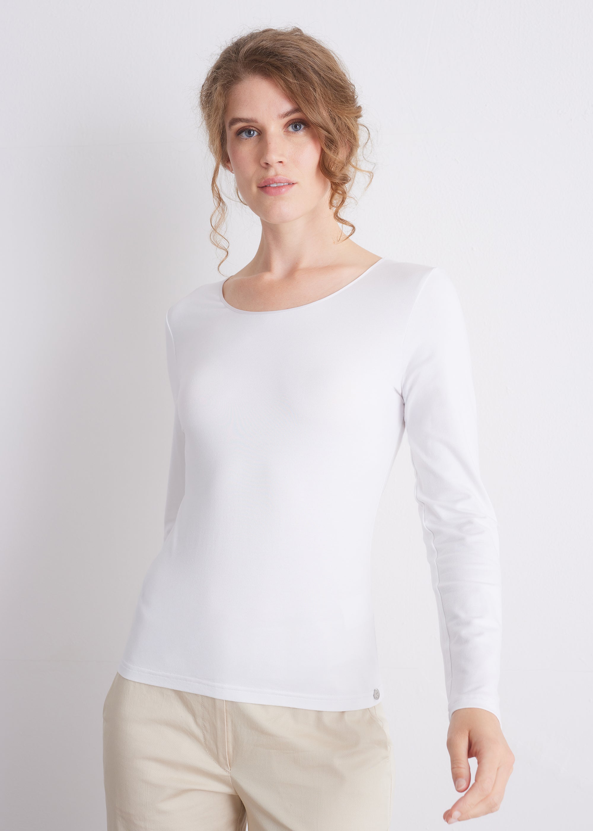 Langarmshirt mit Seidenpaspel