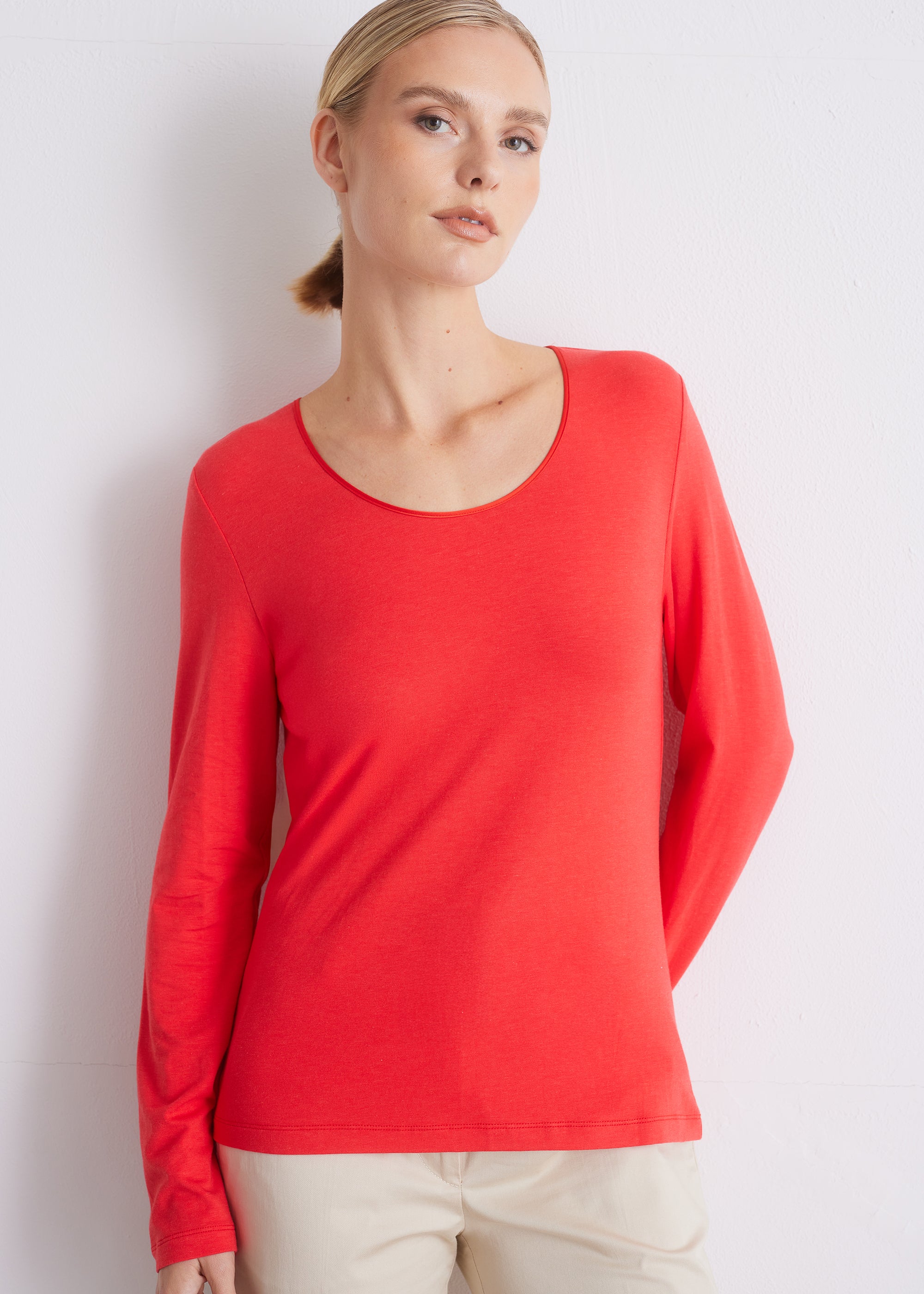 Langarmshirt mit Seidenpaspel