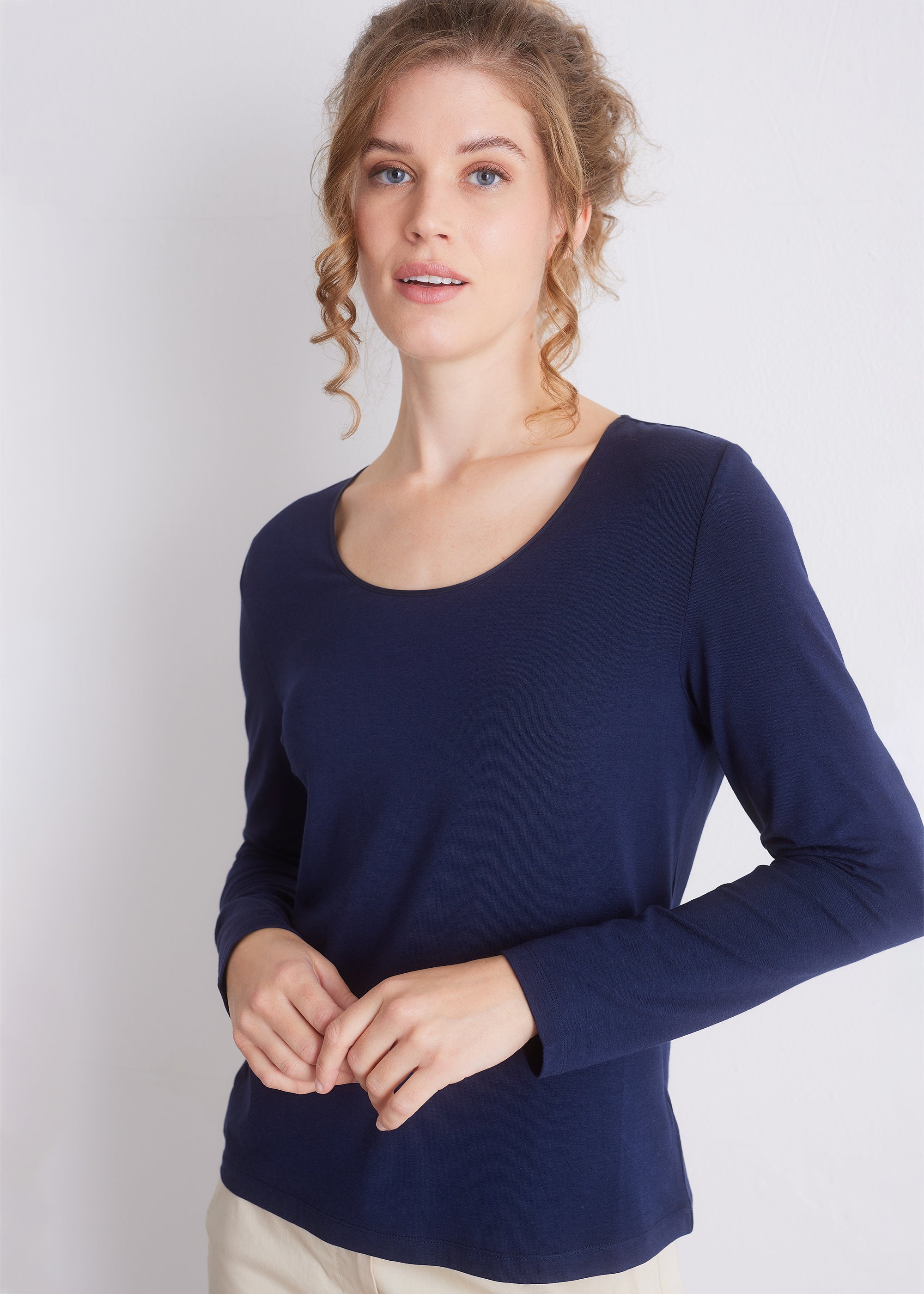 Langarmshirt mit Seidenpaspel