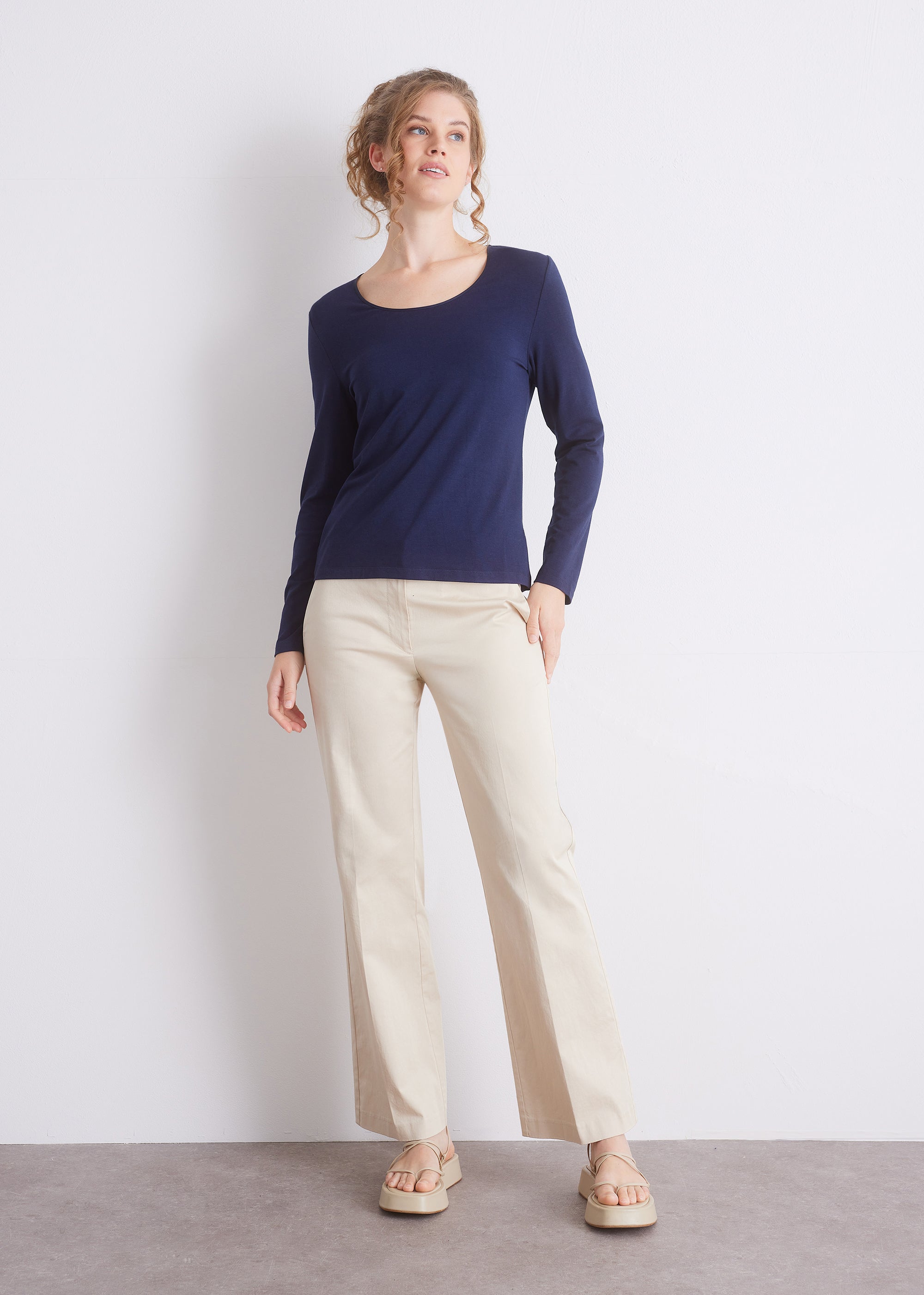 Langarmshirt mit Seidenpaspel