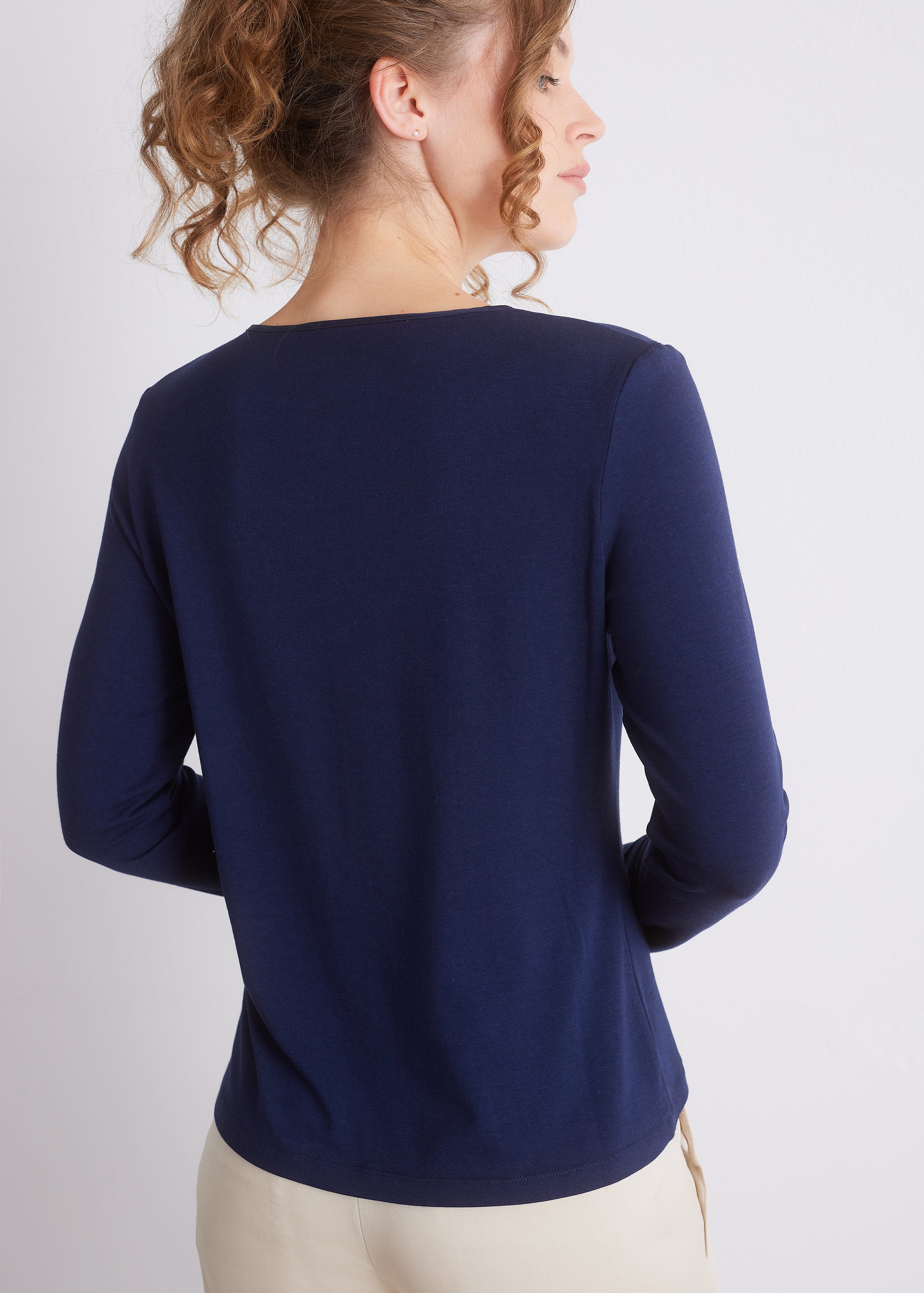 Langarmshirt mit Seidenpaspel