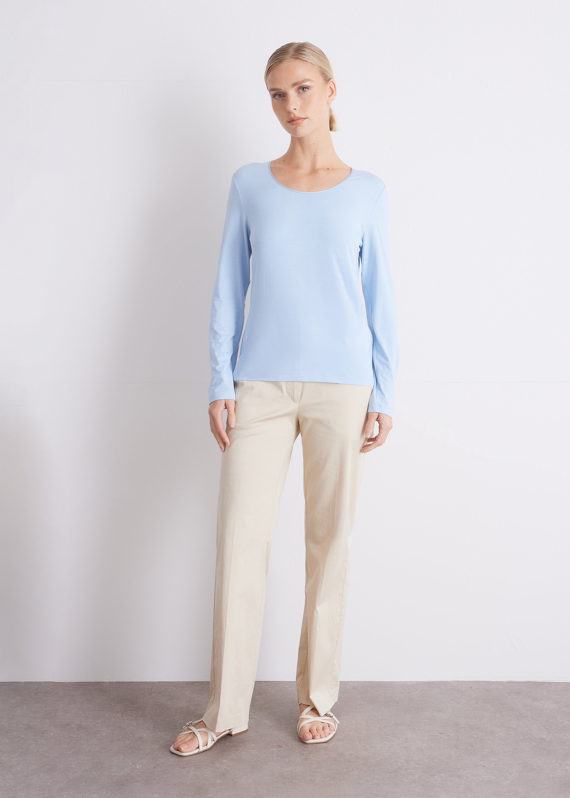 Langarmshirt mit Seidenpaspel