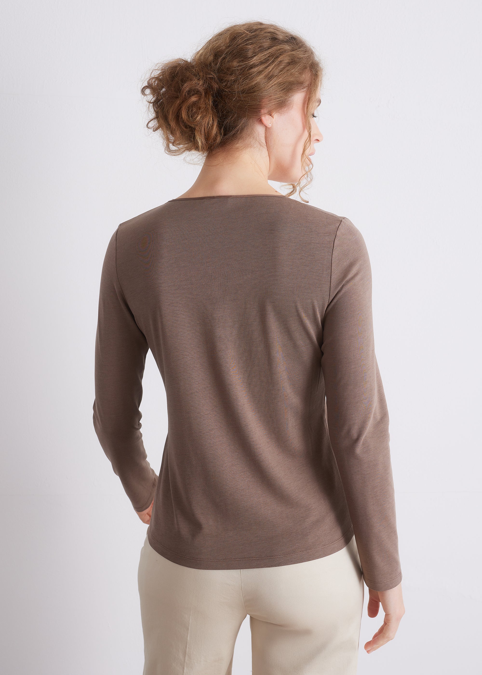 Langarmshirt mit Seidenpaspel