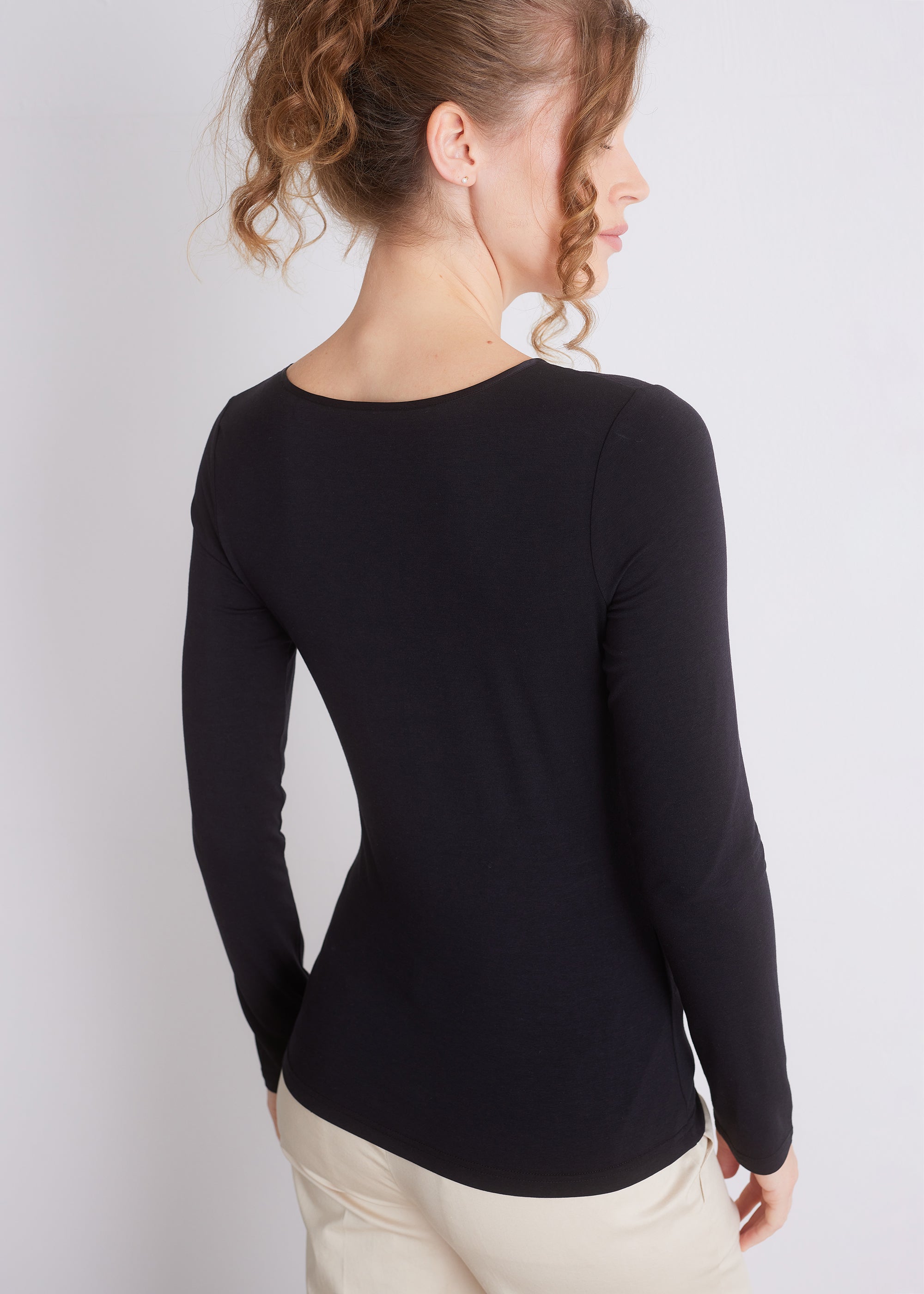 Langarmshirt mit Seidenpaspel