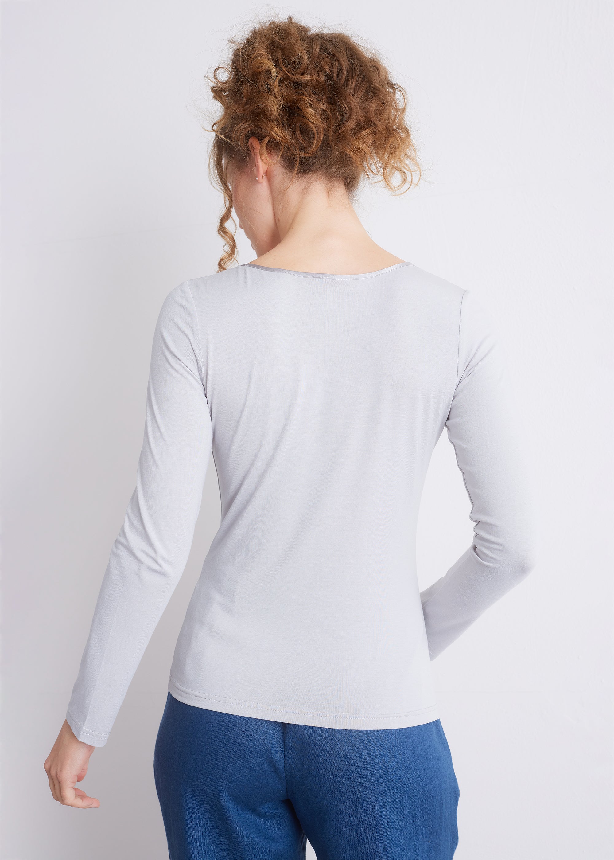 Langarmshirt mit Seidenpaspel