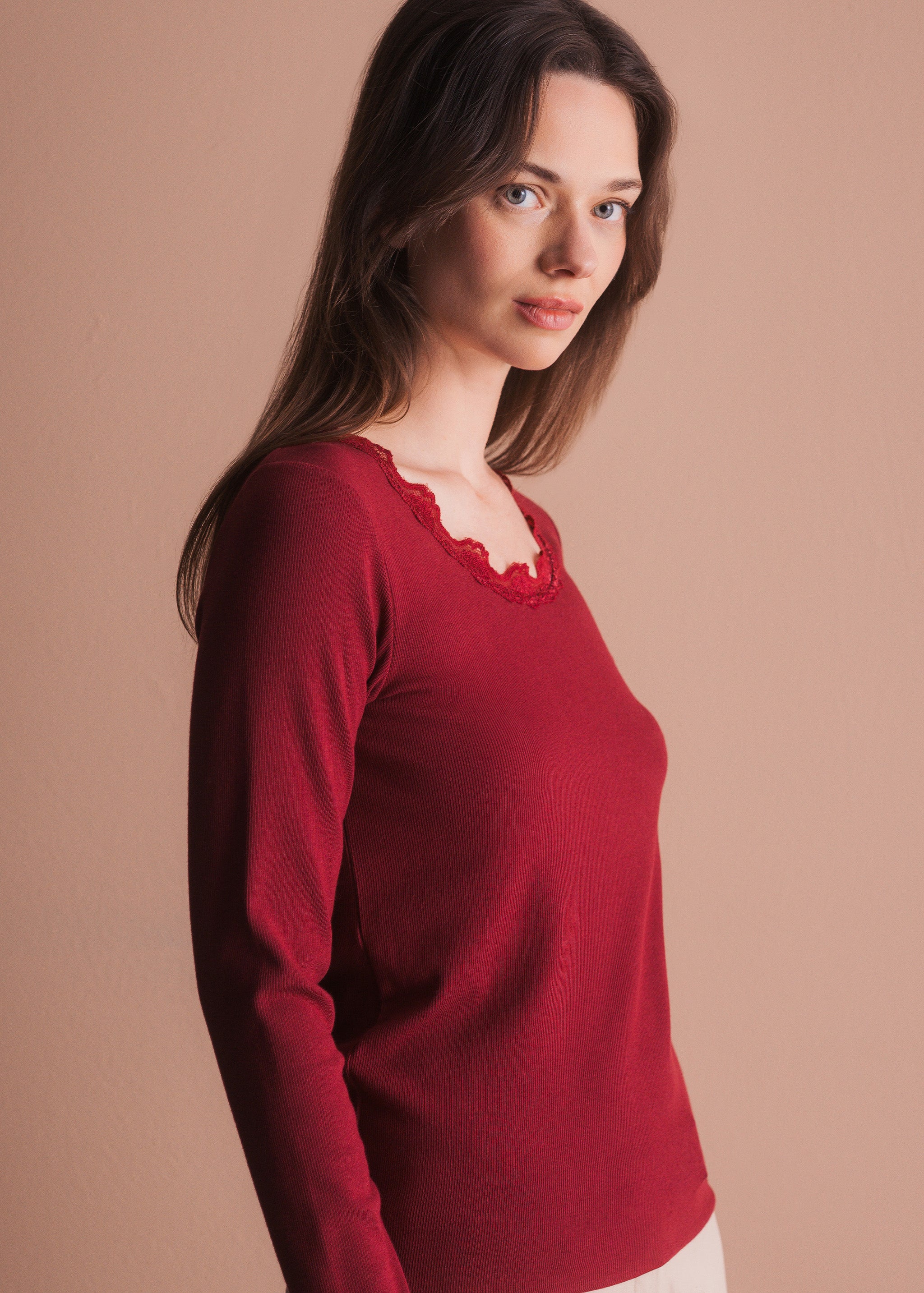 Langarmshirt mit Spitzenbesatz