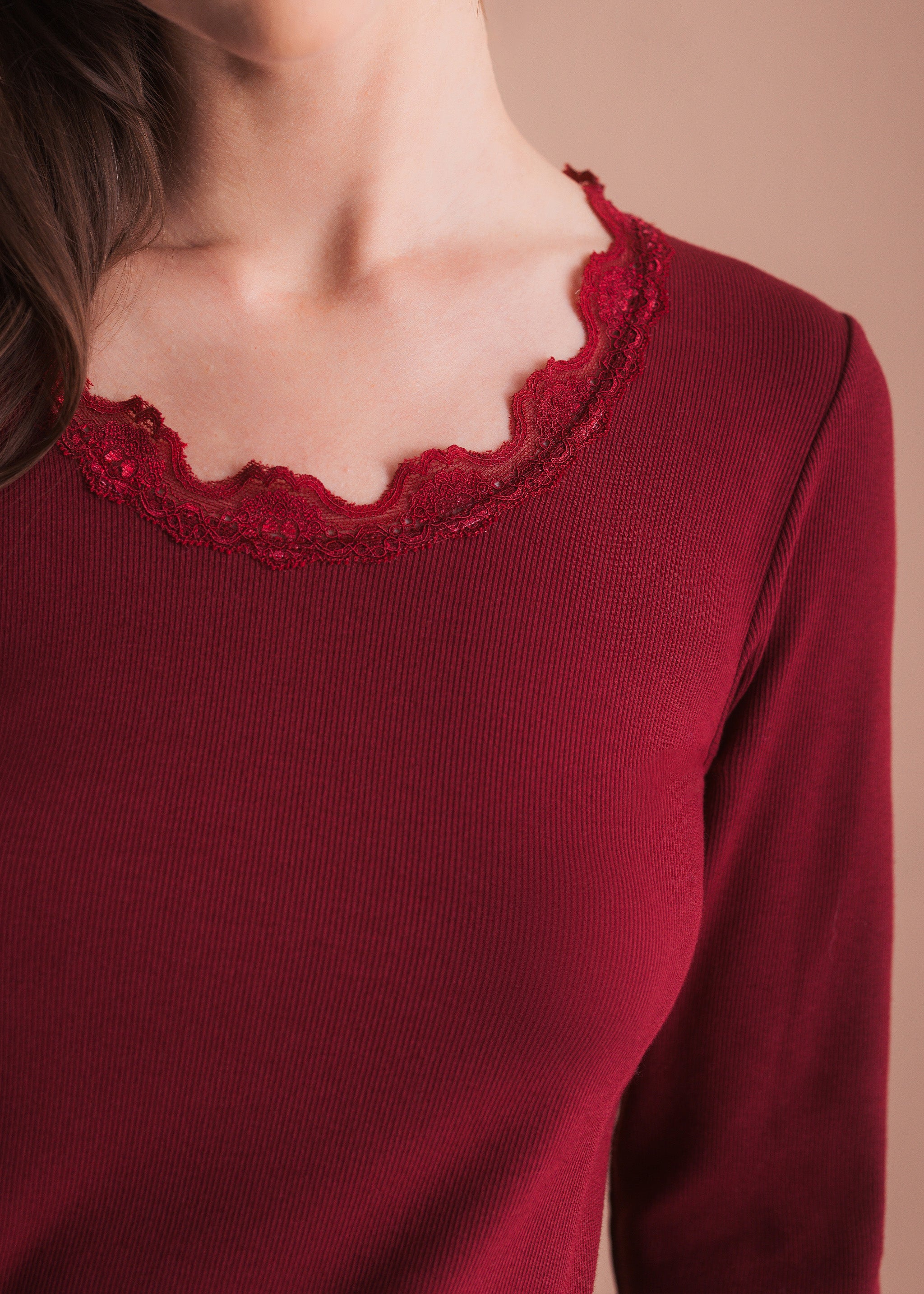 Langarmshirt mit Spitzenbesatz