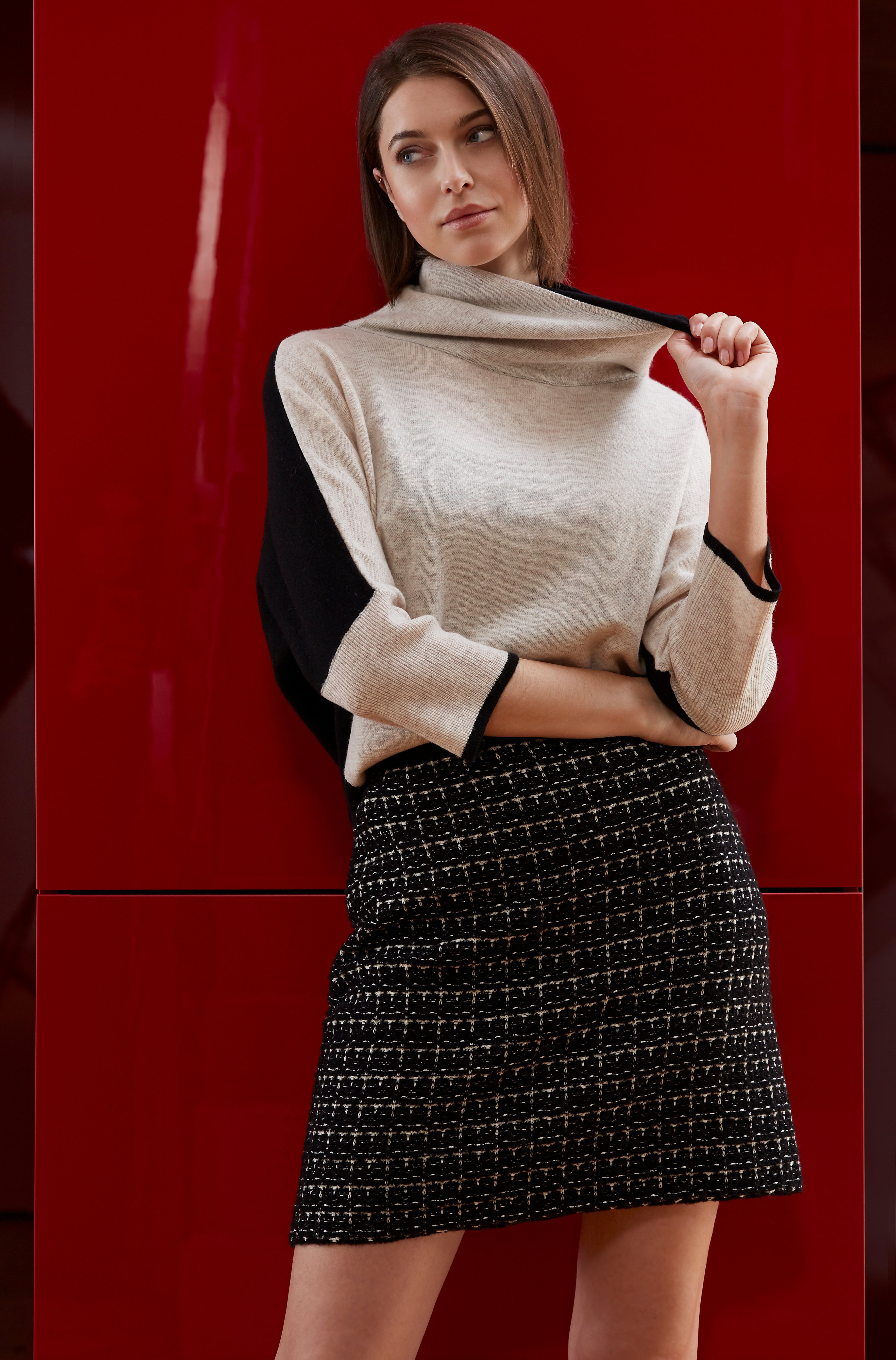 Color-Blocking Pullover aus reiner Wolle